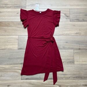 Helyo Womens Faux Wrap Flutter Sleeve‎ Dress With Tie Size Small Burgundy